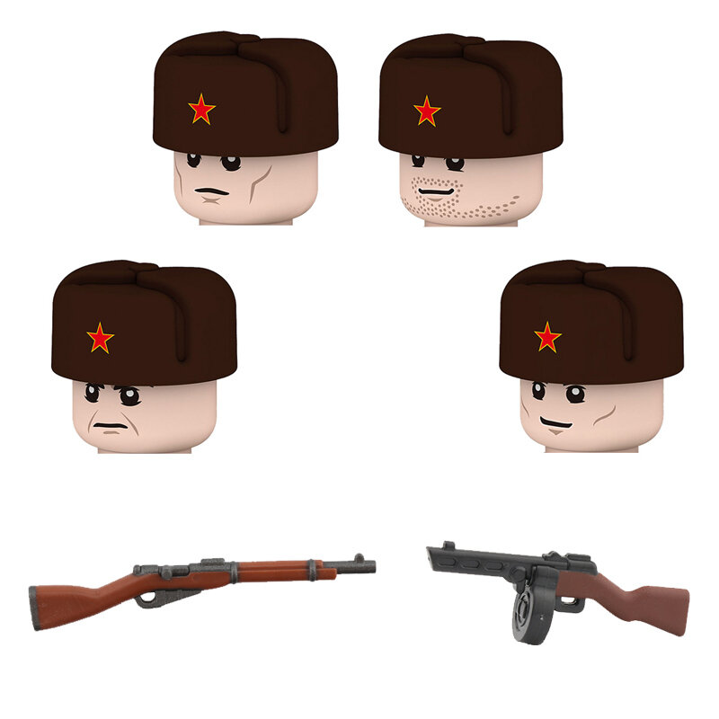 WW2 Military Soviet Union Soldiers Figures Building Blocks Russian Volunteer Army Infantry Weapons Guns Helmets Bricks Toys