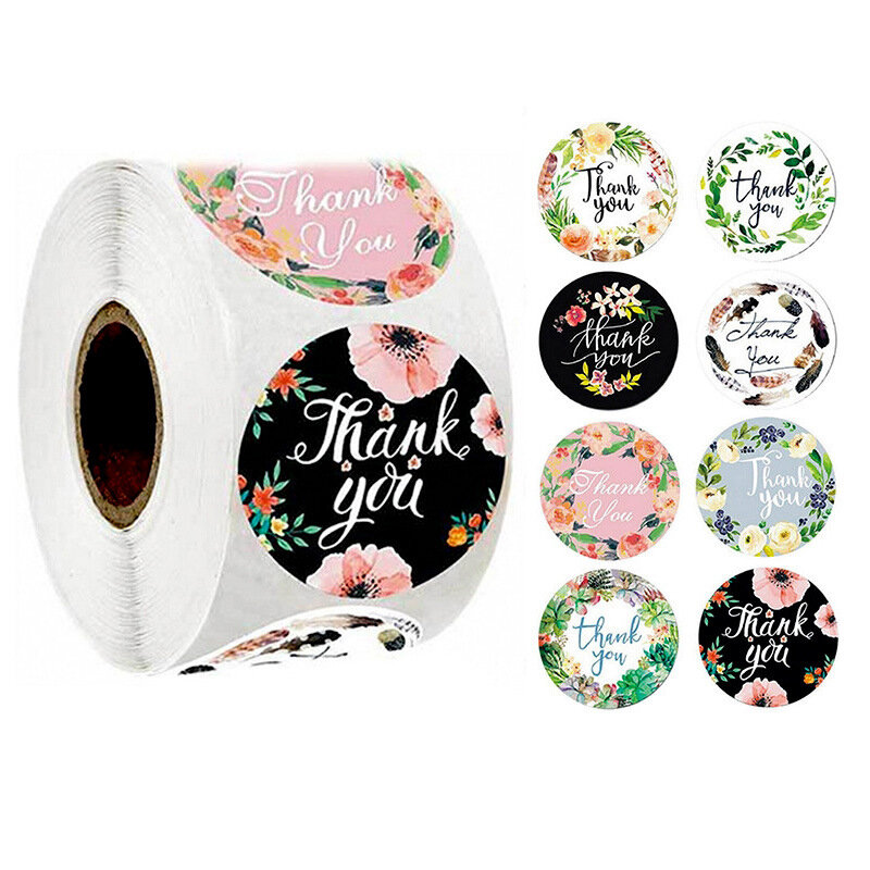 500pcs scrapbooking thank you stickers seal cute kraft Adhesive labels gift stickers kitchen jar Personalized Round sticker roll