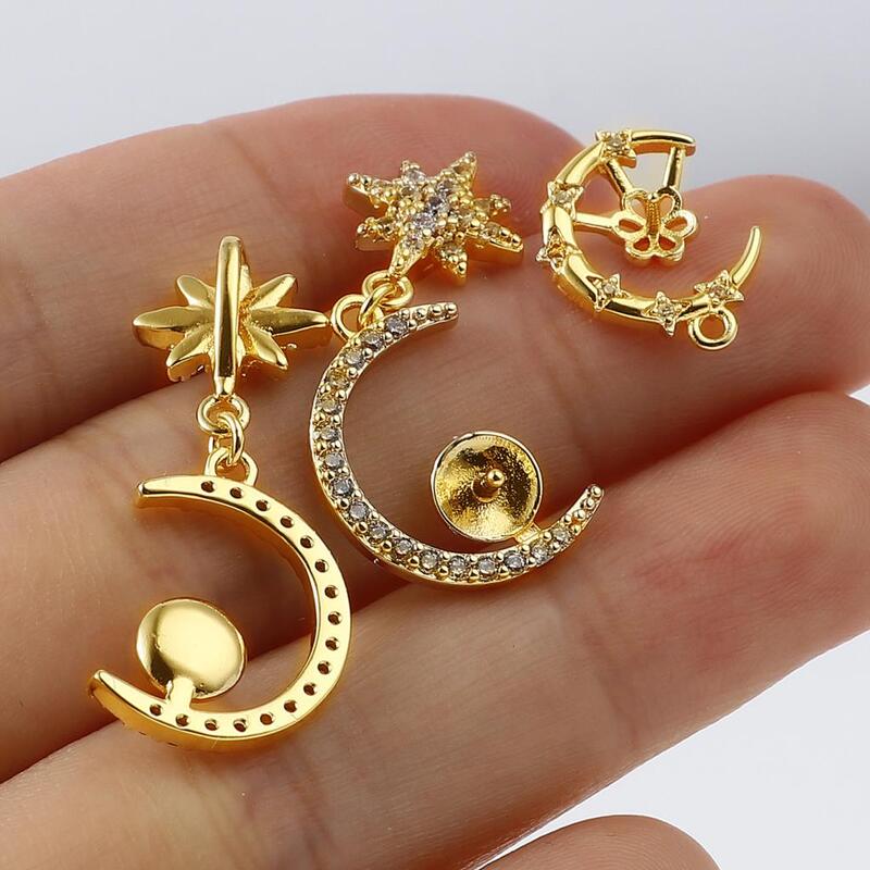Copper Galaxy Pearl Pendant Connector Bail Pin Cap Gold Color Micro Pave Rhinestone Charms DIY Making Earrings Jewelry,1Piece