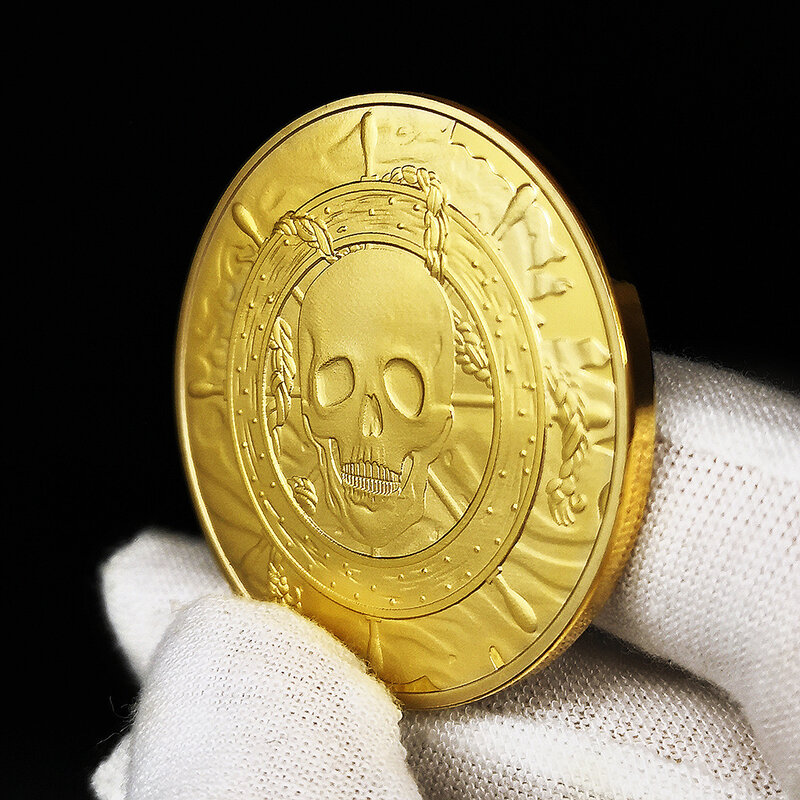 Pirata crânio dourado baleia alívio comemorativo moeda moedas de ouro colecionáveis