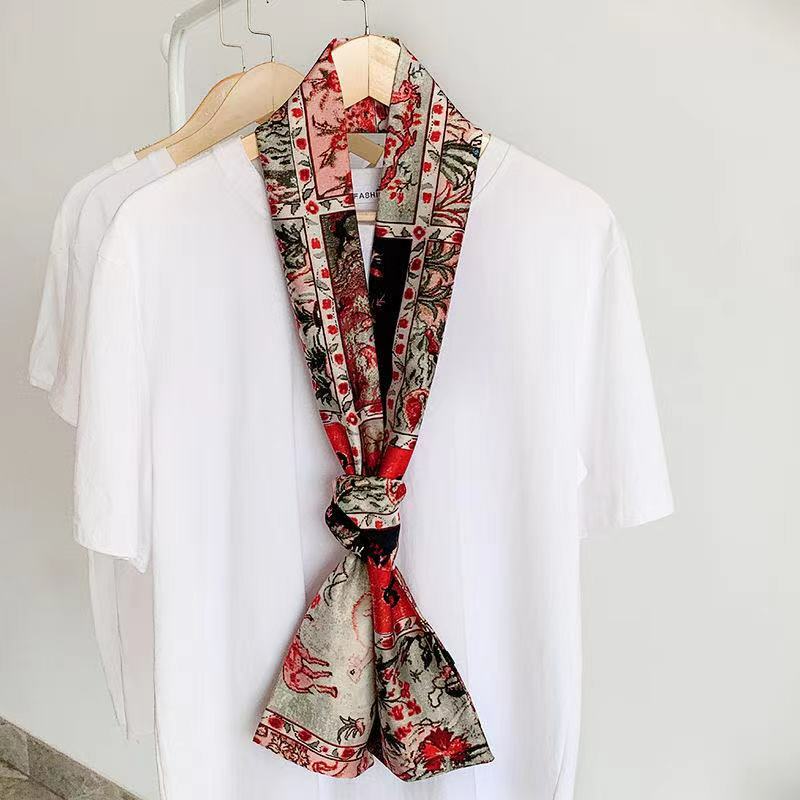 2021Silk Fashion Printing Wide Long Imitation Women Neck Decoration with Suit Double-layer Hair Belt Lady Beautiful Decorate