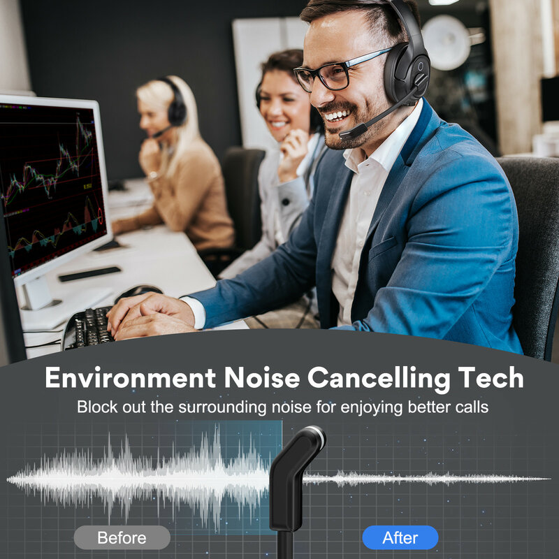 EKSA – casque d'écoute sans fil H6 Bluetooth 5.0, avec Dongle AI, micro, anti-bruit environnemental, pour les entreprises et les centres d'appels