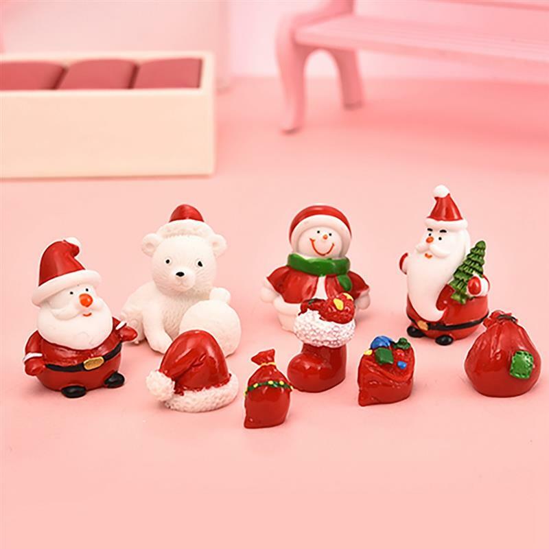 Caja de regalo de Terrario de Papá Noel, figuritas de jardín de hadas, Decoración de casa de muñecas, accesorios de árbol de Navidad en miniatura, 1-7 unids/set por Set