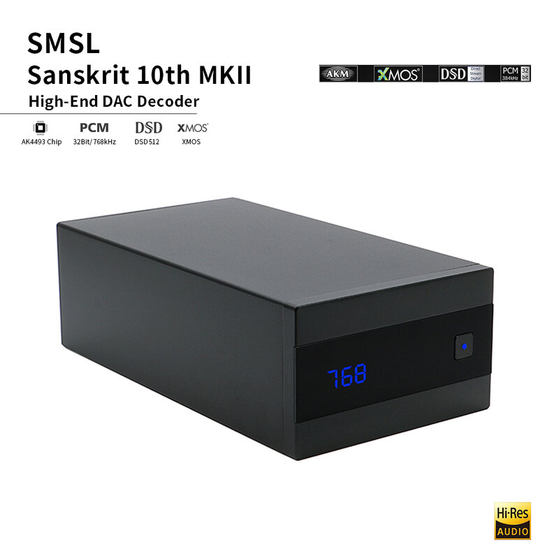 Smsl-decodificador de mesa para áudio dac, sânscrito 10th mkii, hifi audio, ak4493, dsd512, xmos, óptico, spdif, entrada coaxial