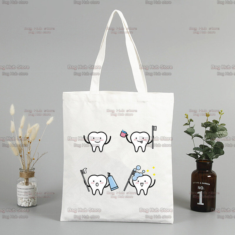 Tooth Print Canvas Bag Female Large Capacity Canvas Harajuku College Shopping Bag Shoulder Bags Cartoon Hip Hop Bag