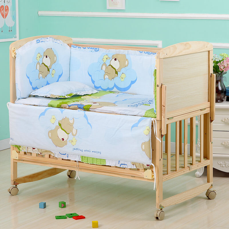 Bebé cama cuna parachoques recién nacidos juego de cama para niños de dibujos animados de animales 100% de algodón 5 unids/set 50*90cm cama de los niños de decoración de la habitación