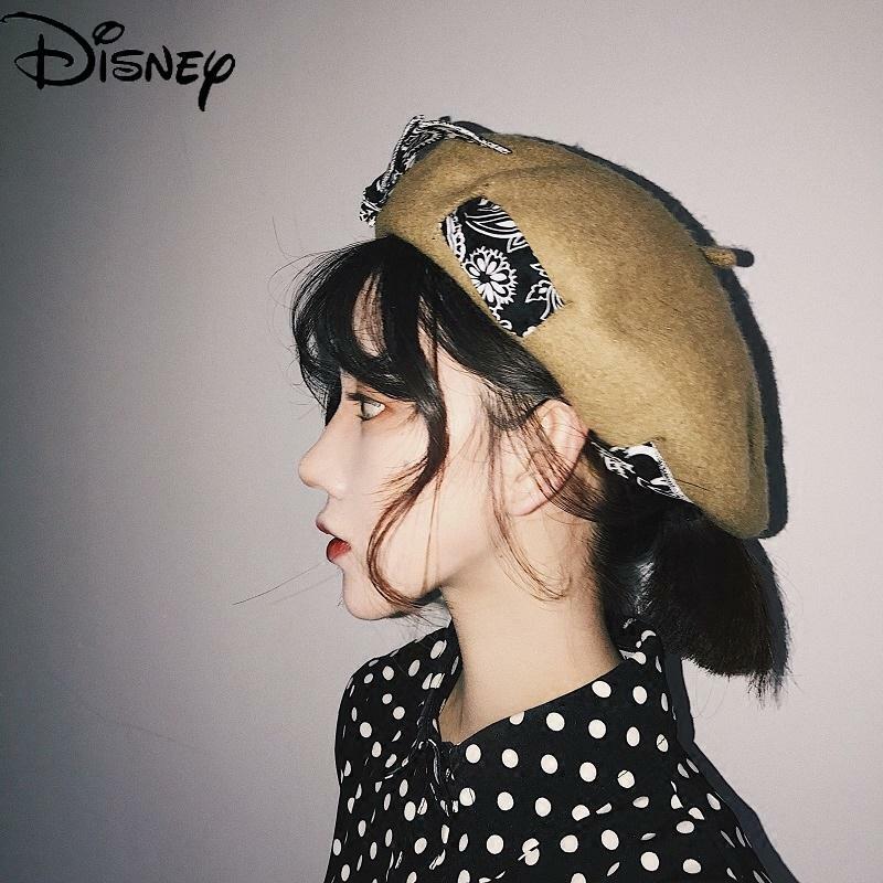 Disney Cartoon śliczne modne wełniane ubranie Trend miękka dziewczyna jesienna i zimowa czapka malarza Beret