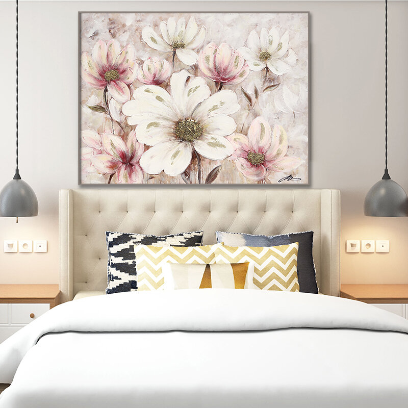 추상 핑크 꽃 나이프 유화 현대 캔버스 포스터 벽 장식 홈 아트 장식 인쇄 그림 거실 침실
