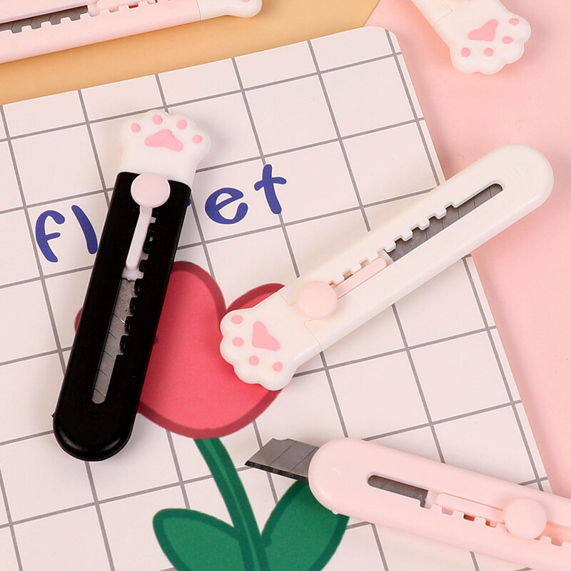 Kawaii Kitty-cuchillo de zarpa Mini, utensilio de utilidad portátil, cortador de papel, cuchilla de afeitar de papel, suministros de corte de papelería de oficina