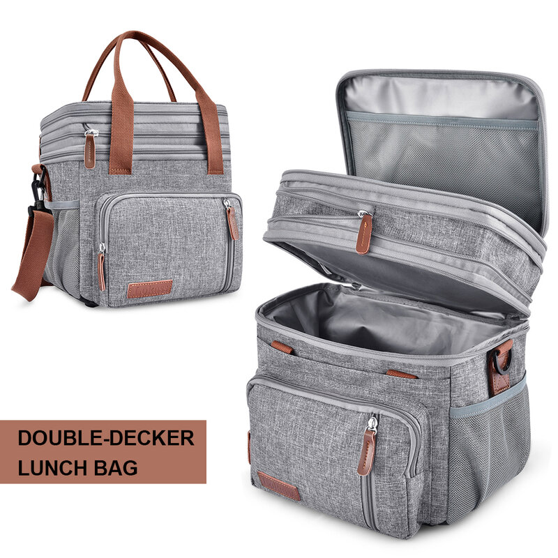 Cooler Lunch Bags for Women, Insulated Bag Kids Men for Work, Dual Compartment Thermal Lunch Tote with Shoulder Strap for Picnic