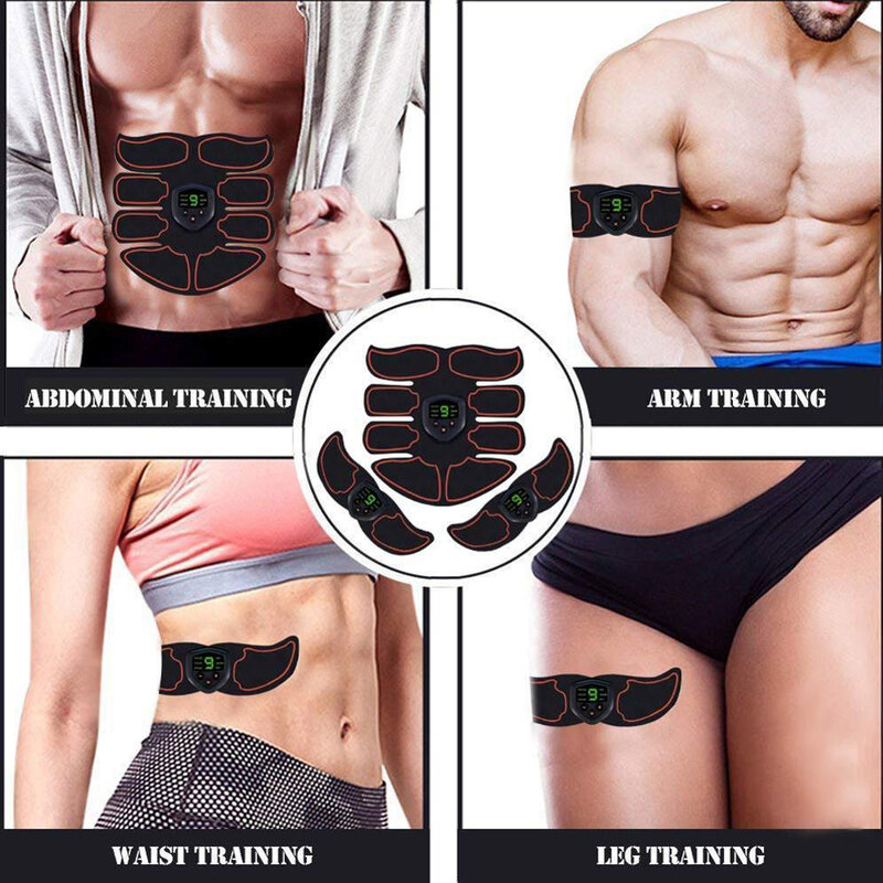 Tela digital inteligente usb, 8 peças de adesivos unissex para músculo abdominal, fitness, ems, cinto de treino