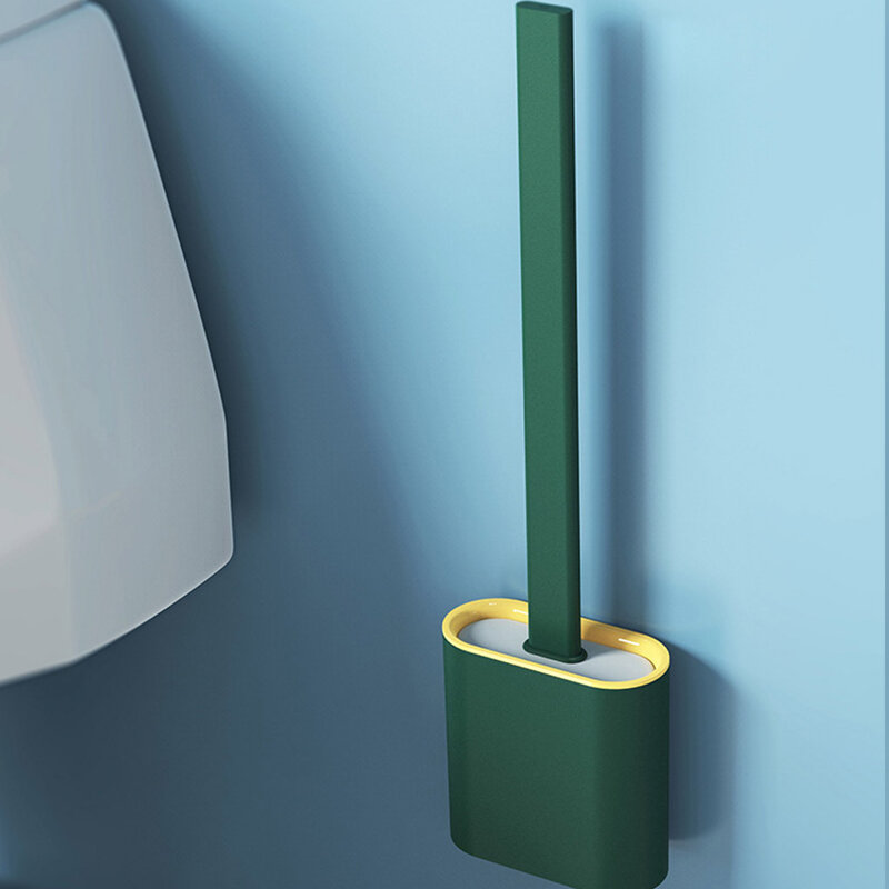 Joybos – Brosse de Toilette avec Base, Outil de Nettoyage de Salle de Bain, Accessoires de WC, Tête en Silicone Souple Flexible, Ensemble de Porte-brosses, JX81
