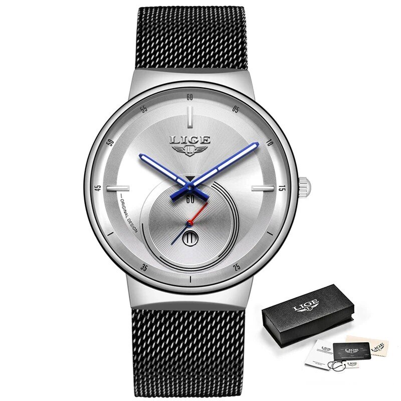 Reloj de cuarzo de lujo de marca LIGE reloj de cuarzo ultrafino de acero para hombre reloj impermeable deportivo