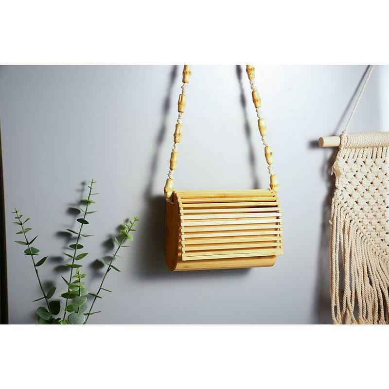 Holz Mode Tragbare Bambus Woven Tasche Rattan Gewebt Diagonal Schulter Outdoor Tasche Stroh Dame Gewebten Einem Tasche Kupp T6y9