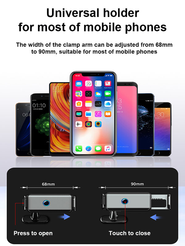 Regulowany elektryczny indukcyjny uchwyt telefonu komórkowego uchwyt samochodowy telefon Air Vent góra dla Huawei iPhone Xiaomi Samsung 4.7-7.2 cala