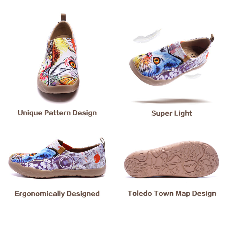Uin Vrouwen Charmante Kat Kleurrijke Geschilderd Canvas Slip-On Schoen Multicolor Comfort Causale Loafer