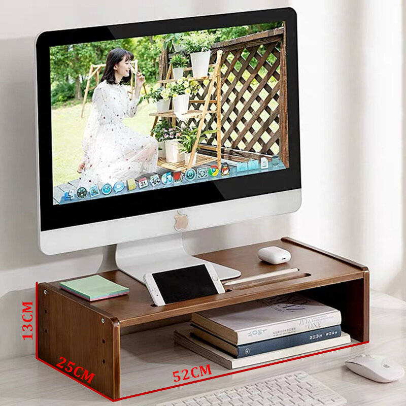 Suporte de monitor riser, suporte de mesa de bambu com ventosa antiderrapante para computador portátil, computador, imac, pc, impressora