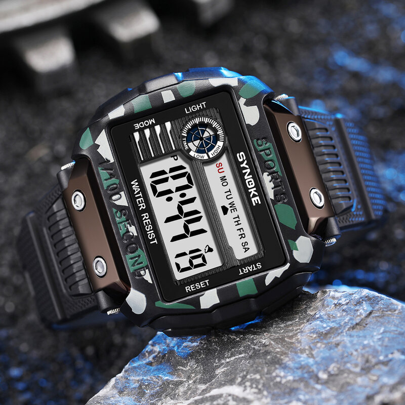 SYNOKE-relojes digitales para hombre, de lujo, cuadrado, esfera grande, deportivo, resistente al agua hasta 50M, LED, electrónico, Militar