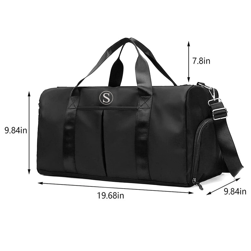 O bordado inicial duffel mochila esportes ginásio saco de viagem com bolsos secos molhados & sapato compartimento monograma nome presente para padrinhos