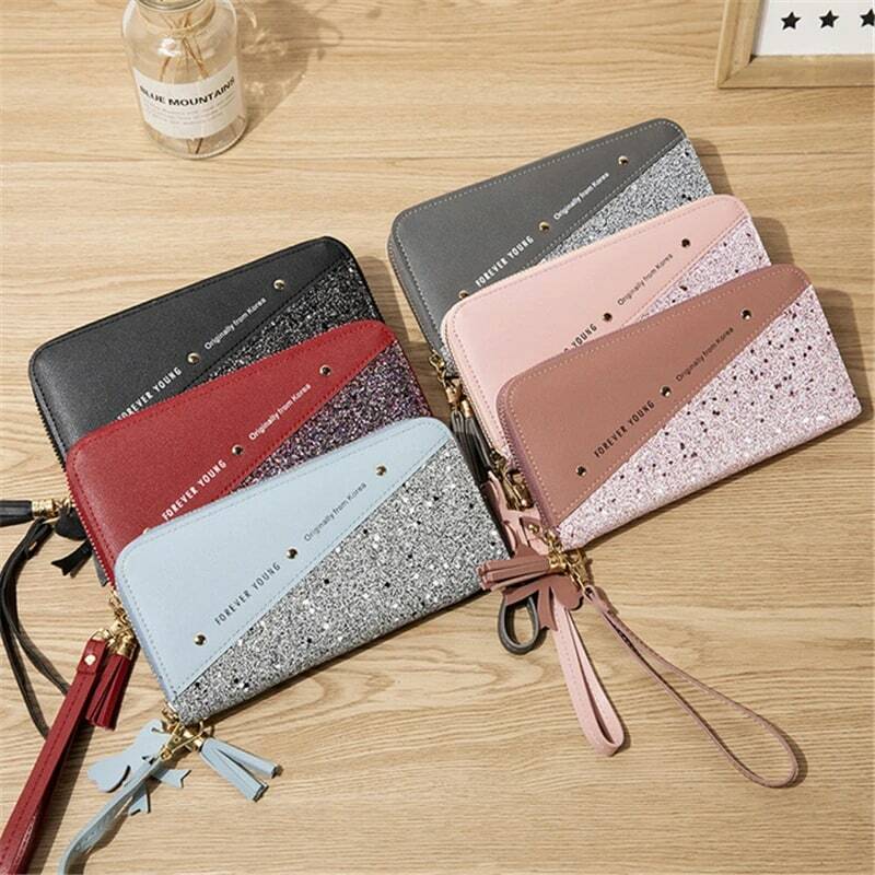 Patchwork Diamonds PU Leather Forever Young Wallet Fashionable Large Capacity Zippered Ladies' Purse