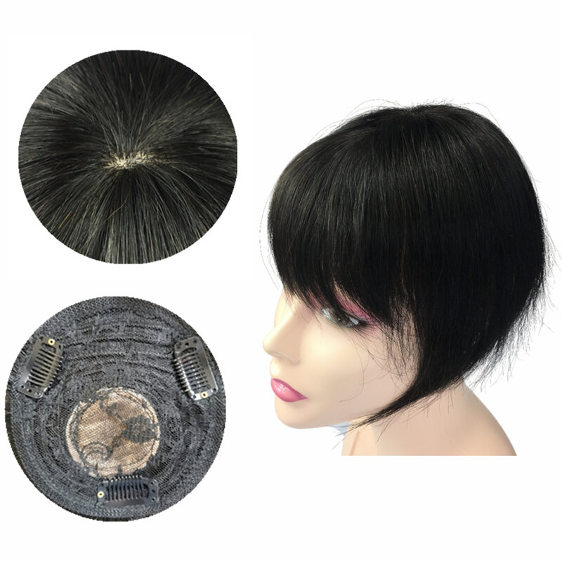 Halo Lady Beauty-extensiones de cabello humano con Clip para mujer, 100% de 8-12 pulgadas, con flequillo, liso, brasileño, Natural, no remy, para la pérdida de cabello