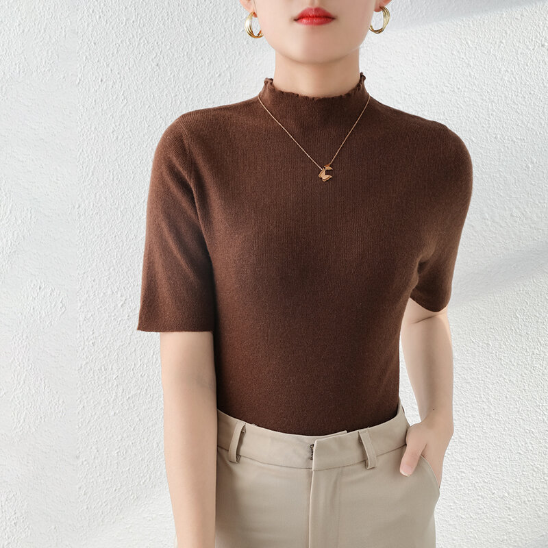 Pressure-Free Sweater, Ultra-Fine Wool, Women's Thin Half-High Collar, Mid-Sleeve Bottoming, High-End Autumn And Winter Knitting