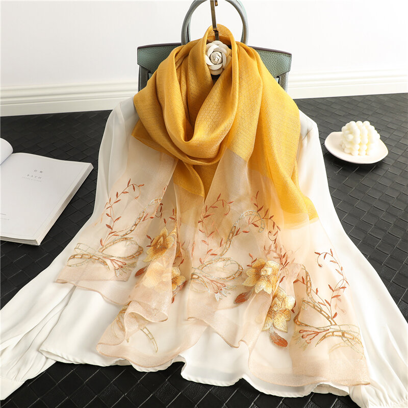 Bufanda bordada de seda para mujer, pañuelo de 190x70cm de largo, estilo Hijab musulmán para decorar, chal, 2022