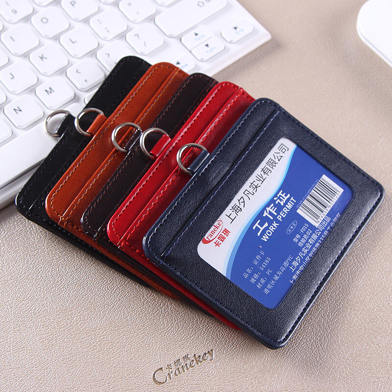 Leather card cover staff lanyard chest card access control card bag IC chest card exhibition work tag card