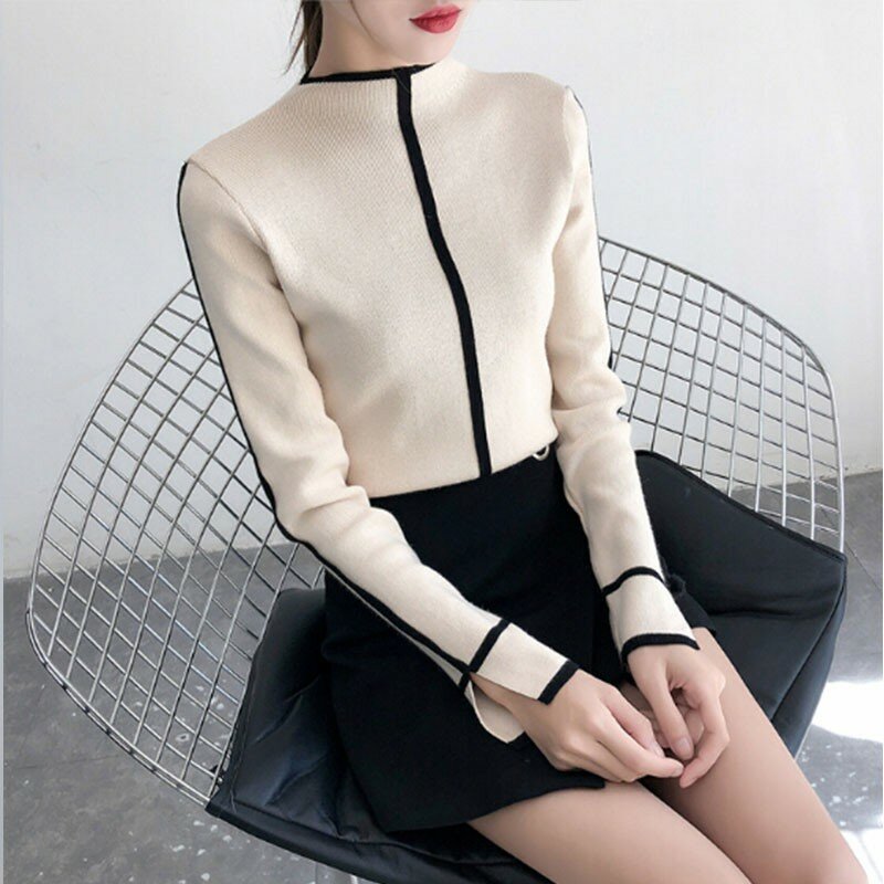 Fashion Pullover Sweater Women Autumn Winter Solid Color Slim Long-Sleeved Turtleneck Slim Bottom Sweater Tops!!