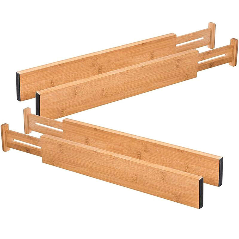 4 Pack Bamboo Drawer Dividers Home Kitchen Bedroom Spring Loaded Adjustable Drawer Separators