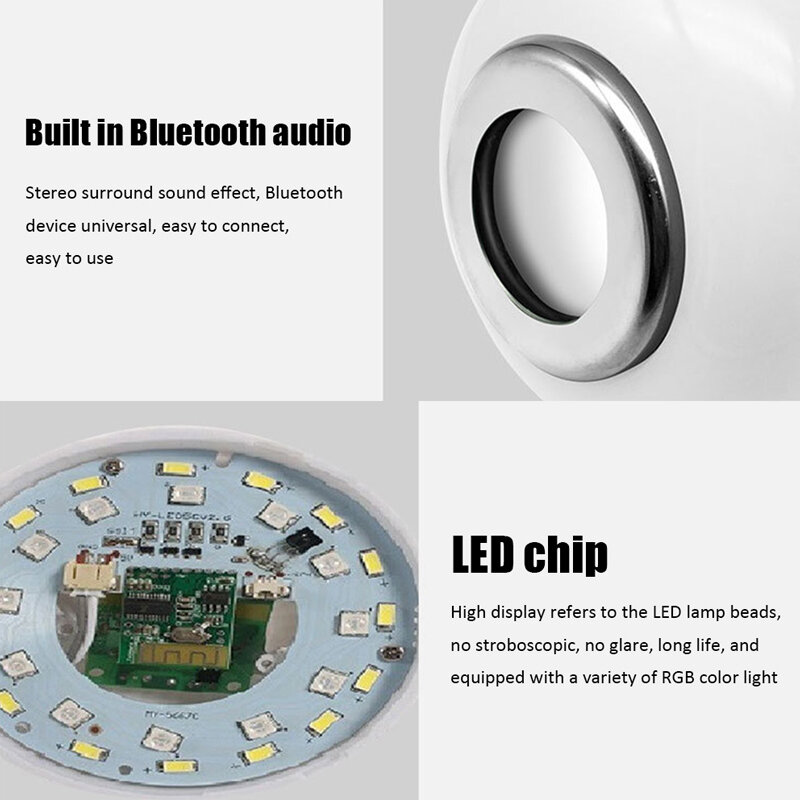 caixa de som bluetooth Lâmpada inteligente de controle remoto, lâmpada inteligente com bluetooth, controle remoto, reproduz música, lâmpada e27 5w 10w 12w 15w