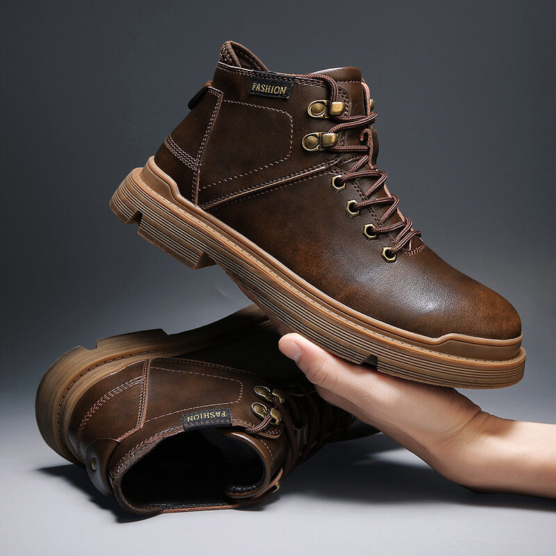 Классические мужские рабочие ботинки, круглые рабочие ботинки со шнуровкой, KF814