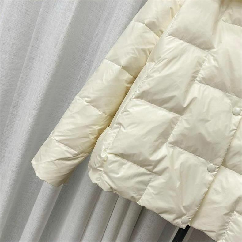 Женский пуховик с воротником-стойкой, свободная теплая короткая куртка на белом утином пуху, верхняя одежда, осень-зима 2021