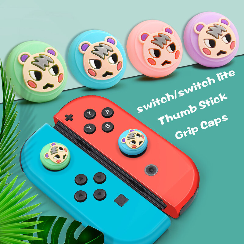 Funda de silicona Con dibujos de animales para Nintendo switch Lite, cubierta bonita Con empuñaduras para el pulgar, hoja Kawaii, color verde