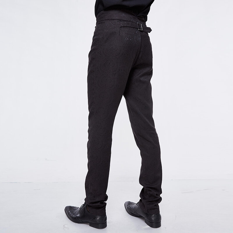 DEVIL แฟชั่นเอวกางเกงยีนส์ Gothic Victorian สีดำผ้าไหมกางเกง Steampunk ฮาโลวีนกางเกงสำหรับชาย