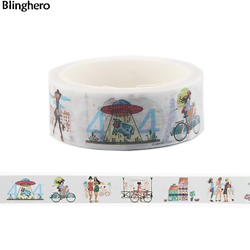 Blinghero romántico París 15mm X 5m Washi Tap DIY cinta adhesiva dibujos animados decorativos papelería cintas etiqueta BH0008