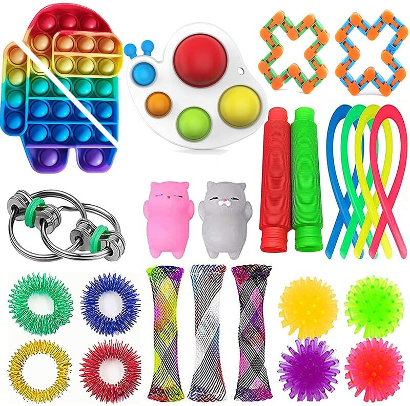 Brinquedos sensoriais conjunto, 24 pçs simples ondulação pacote barato, kits de alívio do estresse para crianças adultos, festa de aniversário favores