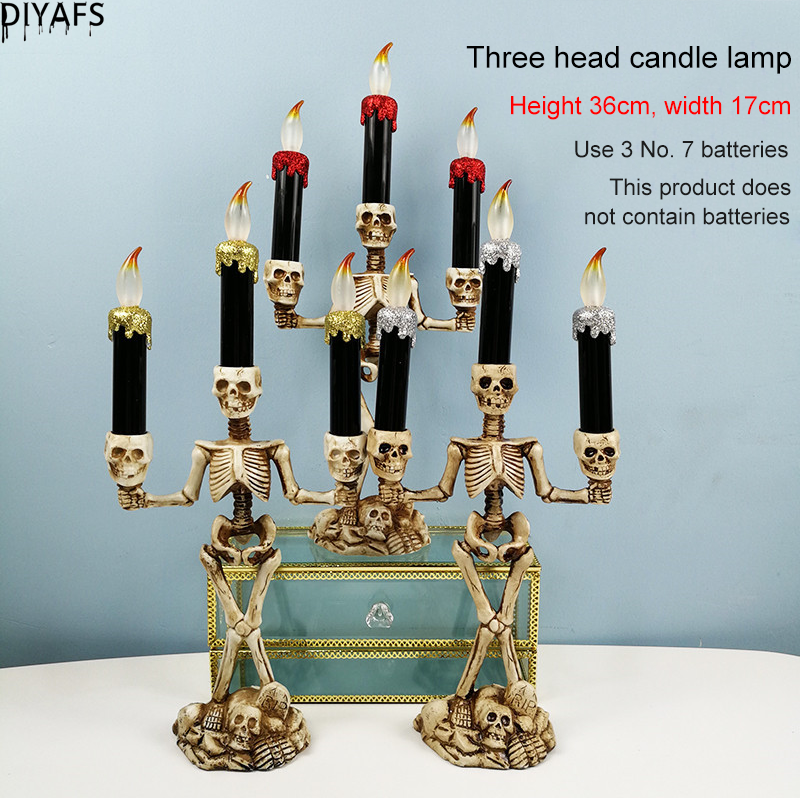 DIYAFS-candelabro de calavera para decoración de Halloween, lámpara con forma de vela sin llama