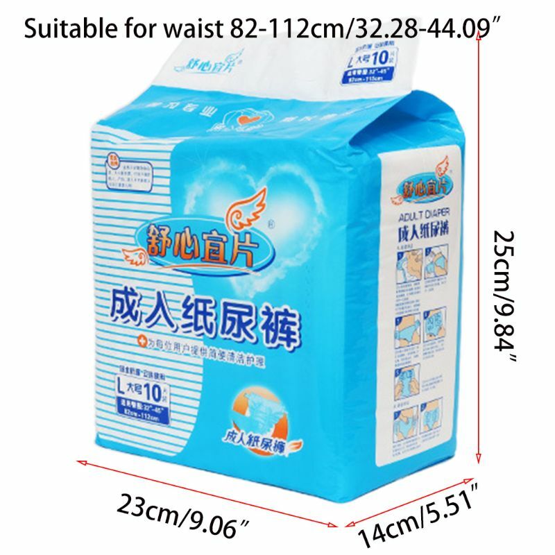 10Pcs 35-45 Inch L Large Size Disposable Adult Diapers Adjustable Elderly Underwear Absorbent Incontinence Nappies