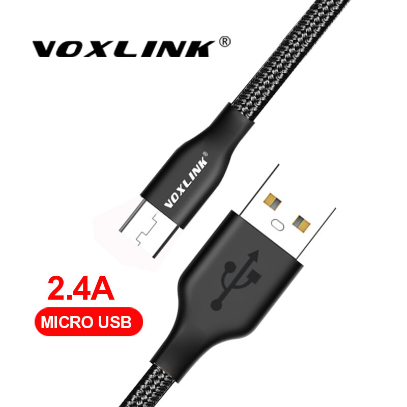 Voxlink-cabo micro usb 5v 2.4a para celulares android, fios de carregamento para samsung, xiaomi, vermelho, mi, lenovo, huawei, htc, meizu