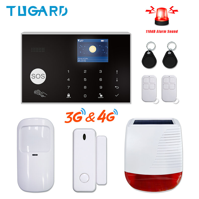 Tuya Smart GSM 3G 4G WiFi Alarm Host 433Mhz Wireless Home Security Burglar Alarm System Kit with 110dB Outdoor Solar Siren