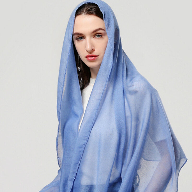 Solid Cotton Scarf Women Hijab Muslim Headband Wrap Shawls Soft Thin Plain Bubble Headkerchief Pashmina Scarfs Foulard Bandana