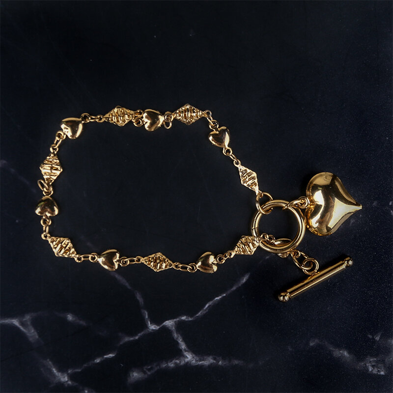 Pulseira de pingentes de coração, bracelete de aço inoxidável romântico para presente de joia do dia dos namorados, prata e cor de ouro
