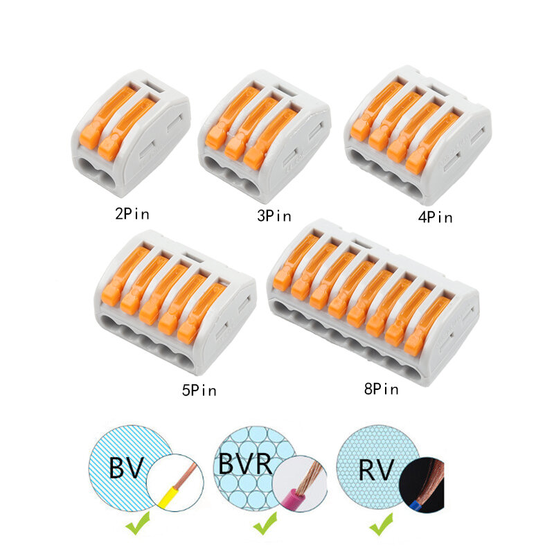 30/50/100Pcs Universal Cable Wire Connectors 222 Type Snelle Compact Wire Connection Push In Bedrading klemmenblok 2-8 Pin