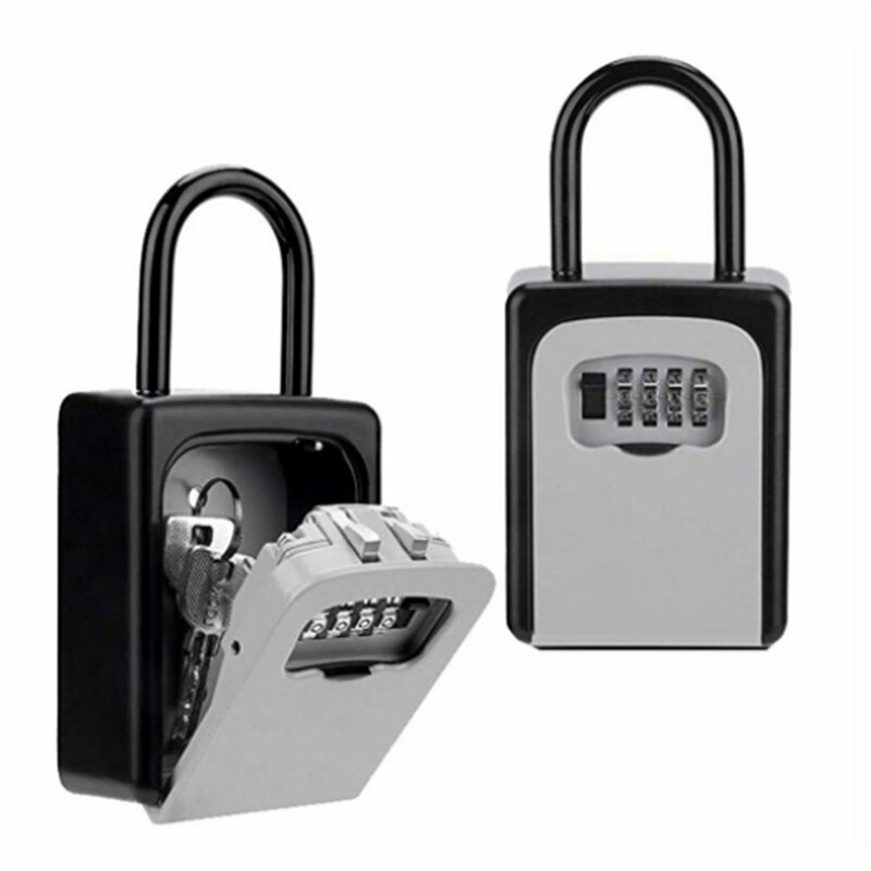 Boîte de verrouillage à clé, boîte de rangement à clé en alliage d'aluminium, coffre-fort à clé résistant aux intempéries combinaison à 4 chiffres pour l'intérieur et l'extérieur