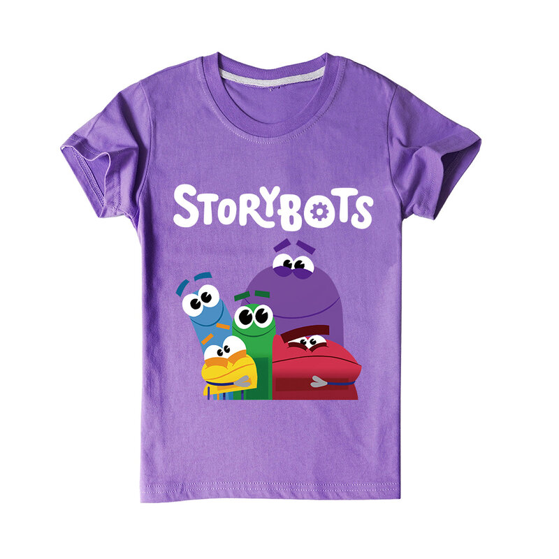 Verão storybots t camisa nova roupa infantil crianças esporte casual topos meninos e meninas vermelho o pescoço de manga curta camiseta