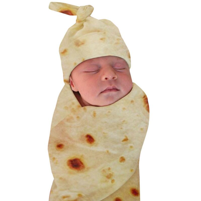 1 Set Burrito Deken Baby Meel Tortilla Inbakeren 100% Katoen Flanel Deken Slapen Inbakeren Wrap Hoed Voor Baby Slapen