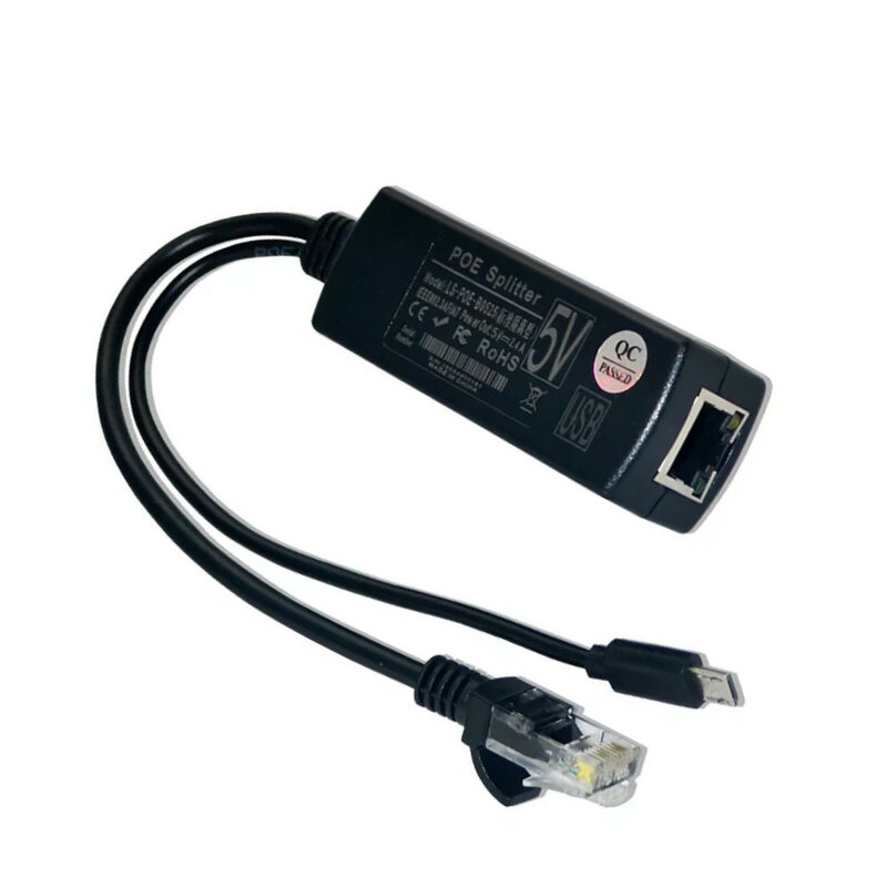 2.5KV Anti-interferenza Power Over Ethernet 48V A 5V 2.4A 12W Attivo POE Splitter Micro USB spina per Raspberry Pi CCTV