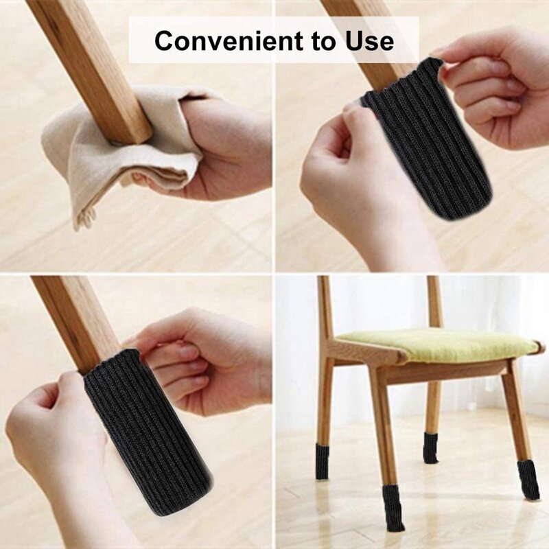 4 packs cadeira perna meias de malha móveis meias protetores de piso de perna móveis mesa pés capas (preto)