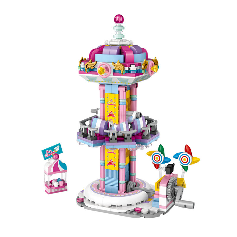 LOZ-Mini bloques de construcción para niños, parque de ladrillos de arquitectura, modelo de ensamblaje, kits educativos DIY, juguetes de noria